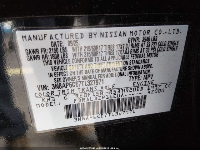 Продажа на аукционе авто 2026 Nissan Kicks Sv, vin: 3N8AP6CE7TL327971, номер лота: 45257898
