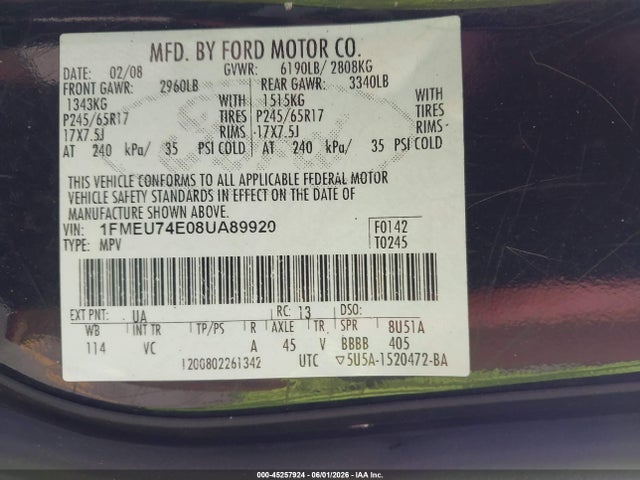 Продаж на аукціоні авто 2008 Ford Explorer Eddie Bauer, vin: 1FMEU74E08UA89920, номер лоту: 45257924