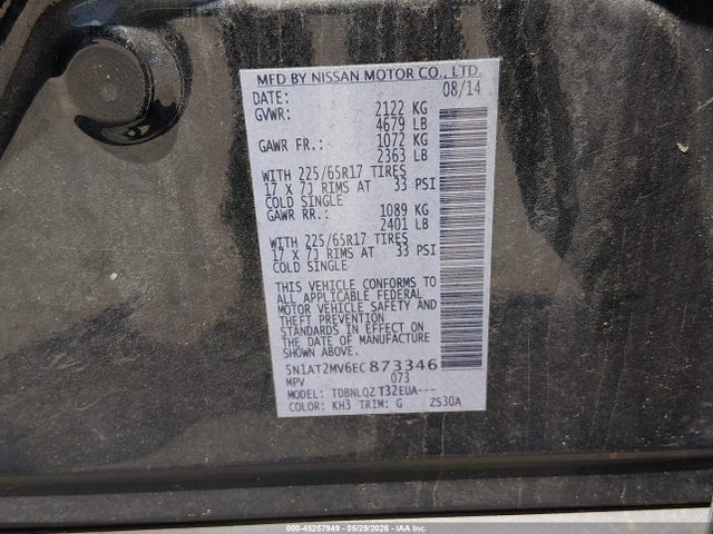 Aukcja sprzedaży 2014 Nissan Rogue Sv, vin: 5N1AT2MV6EC873346, numer aukcji: 45257949