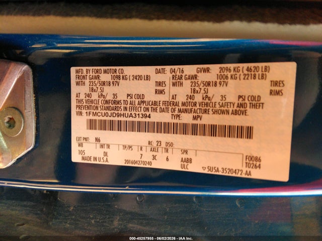 Ford Escape Titanium 2017 1FMCU0JD9HUA31394 Image 9