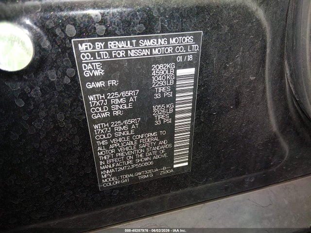 2018 Nissan Rogue Sv მანქანა იყიდება აუქციონზე, vin: KNMAT2MT2JP550806, აუქციონის ნომერი: 45257976