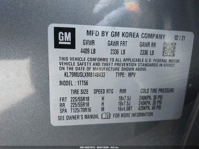 KL79MUSLXMB148433 Chevrolet Trailblazer Awd Rs