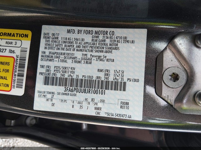 Продажа на аукционе авто 2018 Ford Fusion Hybrid S, vin: 3FA6P0UU8JR100101, номер лота: 45257980