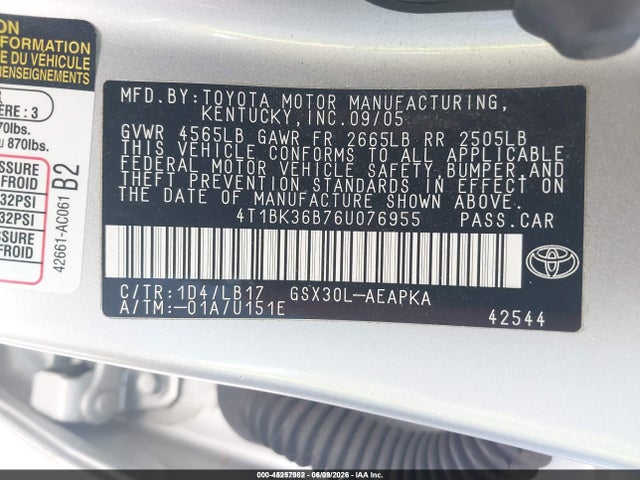 45257982 :رقم المزاد ، 4T1BK36B76U076955 vin ، 2006 Toyota Avalon Limited مزاد بيع