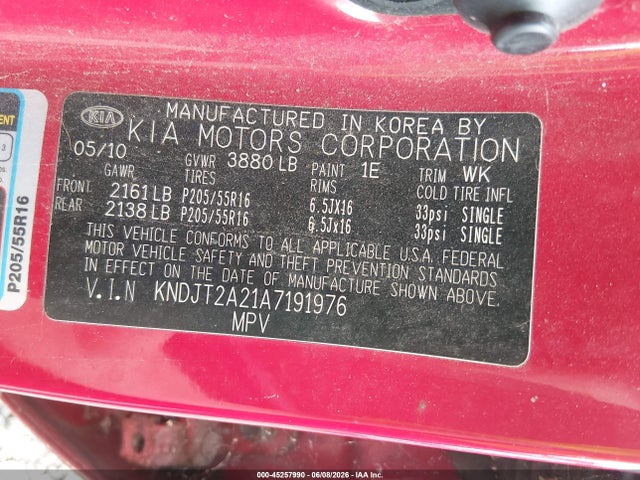 Aukcja sprzedaży 2010 Kia Soul +, vin: KNDJT2A21A7191976, numer aukcji: 45257990
