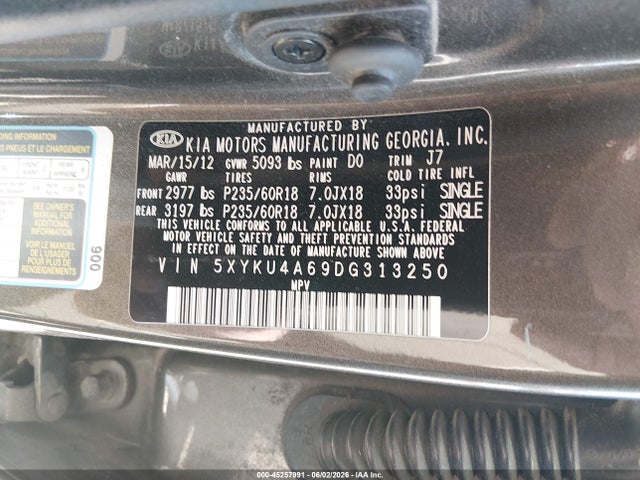 Продаж на аукціоні авто 2013 Kia Sorento Ex, vin: 5XYKU4A69DG313250, номер лоту: 45257991