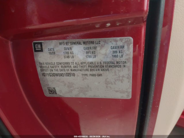 45258035 :رقم المزاد ، 1G1YG3DW0A5102510 vin ، 2010 Chevrolet Corvette مزاد بيع