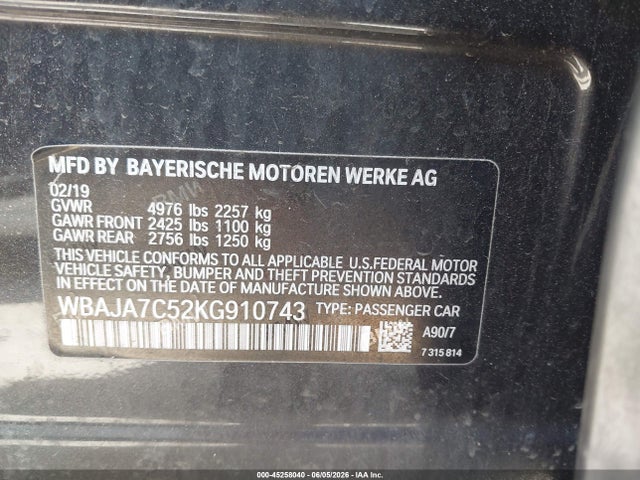 WBAJA7C52KG910743 BMW 530i Xdrive