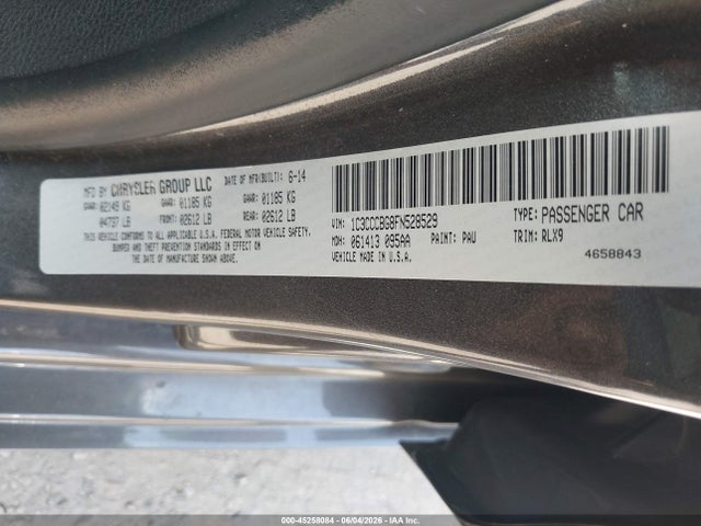 2015 Chrysler 200 S მანქანა იყიდება აუქციონზე, vin: 1C3CCCBG8FN528529, აუქციონის ნომერი: 45258084