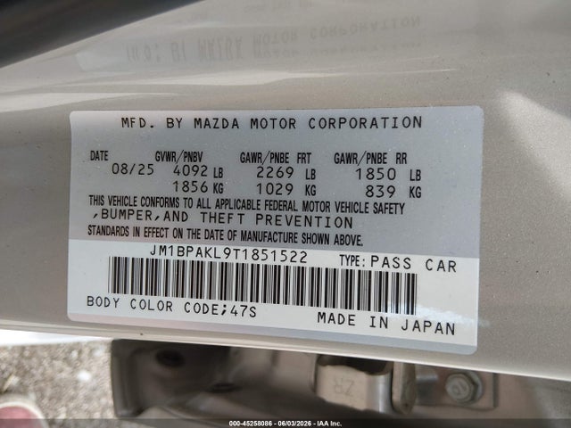JM1BPAKL9T1851522 Mazda Mazda3 2.5 S Select Sport
