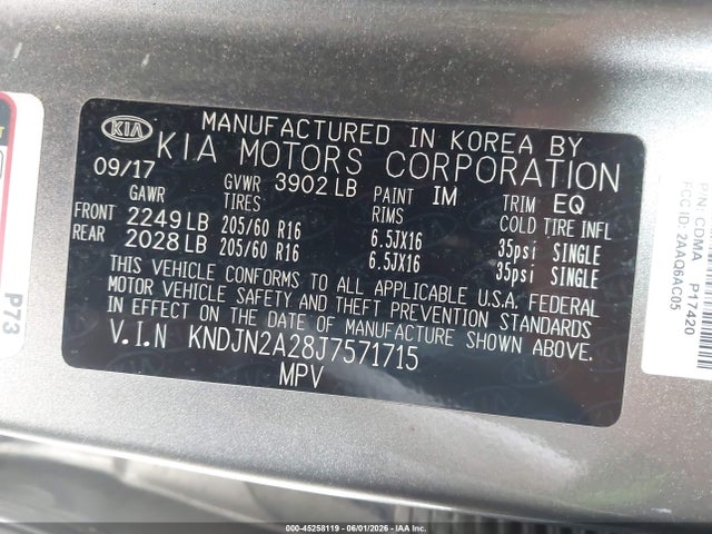 45258119 :رقم المزاد ، KNDJN2A28J7571715 vin ، 2018 Kia Soul مزاد بيع
