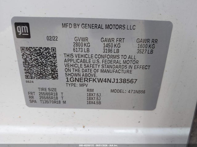 Aukcja sprzedaży 2022 Chevrolet Traverse Fwd Ls, vin: 1GNERFKW4NJ138567, numer aukcji: 45258122