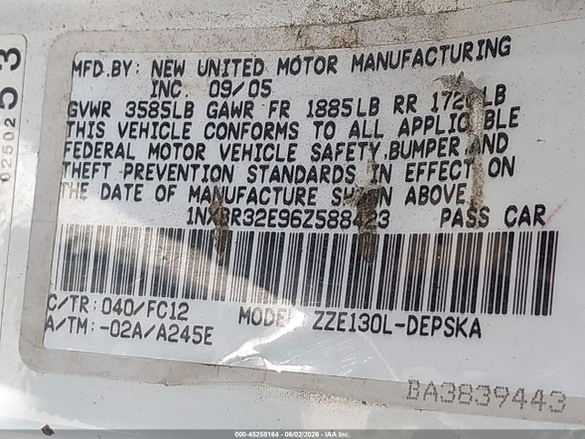 Продажа на аукционе авто 2006 Toyota Corolla S, vin: 1NXBR32E96Z588423, номер лота: 45258164