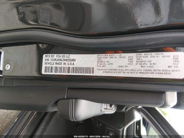 Продаж на аукціоні авто 2022 Jeep Grand Cherokee L Limited 4x4, vin: 1C4RJKBG3N8555866, номер лоту: 45258170