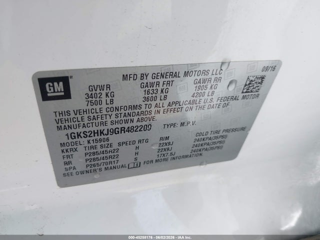 Продаж на аукціоні авто 2016 Gmc Yukon Xl Denali, vin: 1GKS2HKJ9GR482209, номер лоту: 45258176