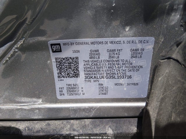 45258188 :رقم المزاد ، 3GKALUEG3SL193716 vin ، 2025 Gmc Terrain Awd Elevation مزاد بيع