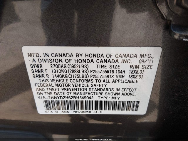 Aukcja sprzedaży 2011 Acura Mdx Technology Package, vin: 2HNYD2H62BH549042, numer aukcji: 45258277
