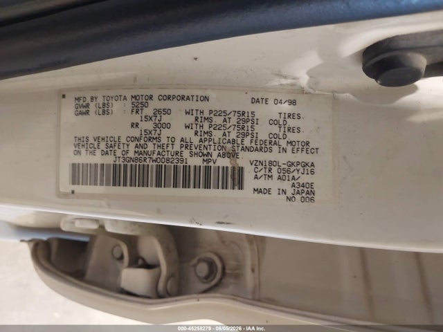 45258279 :رقم المزاد ، JT3GN86R7W0082391 vin ، 1998 Toyota 4runner Sr5 V6 مزاد بيع