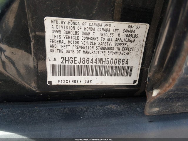 Aukcja sprzedaży 1998 Honda Civic Ex, vin: 2HGEJ8644WH500664, numer aukcji: 45258282