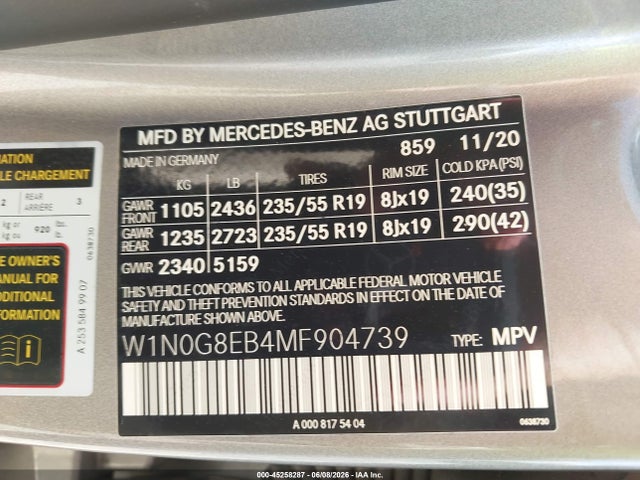 W1N0G8EB4MF904739 Mercedes-Benz Glc 300 4matic Suv