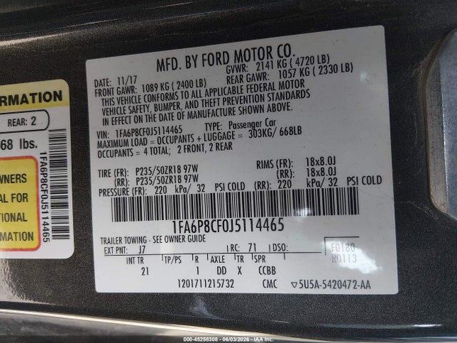 Ford MUSTANG GT 2018 1FA6P8CF0J5114465 Image 9