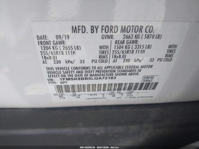 Продажа на аукционе авто 2020 Ford Explorer, vin: 1FMSK8BB8LGA72183, номер лота: 45258339