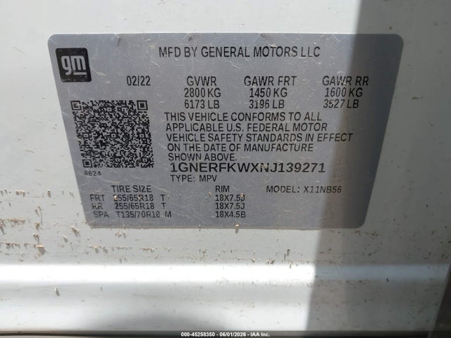 Aukcja sprzedaży 2022 Chevrolet Traverse Fwd Ls, vin: 1GNERFKWXNJ139271, numer aukcji: 45258350