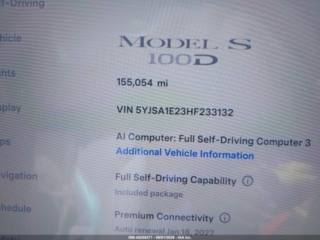 Aukcja sprzedaży 2017 Tesla Model S, vin: 5YJSA1E23HF233132, numer aukcji: 45258371