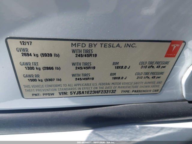 Aukcja sprzedaży 2017 Tesla Model S, vin: 5YJSA1E23HF233132, numer aukcji: 45258371