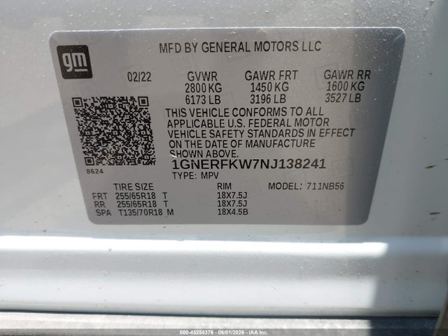 Aukcja sprzedaży 2022 Chevrolet Traverse Fwd Ls, vin: 1GNERFKW7NJ138241, numer aukcji: 45258376