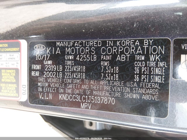 Aukcja sprzedaży 2018 Kia Niro Ex, vin: KNDCC3LC1J5137870, numer aukcji: 45258379