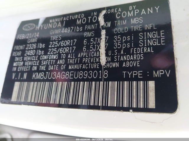 Продажа на аукционе авто 2014 Hyundai Tucson Se, vin: KM8JU3AG8EU893018, номер лота: 45258395