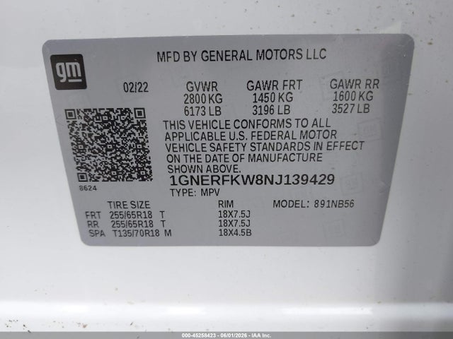 Aukcja sprzedaży 2022 Chevrolet Traverse Fwd Ls, vin: 1GNERFKW8NJ139429, numer aukcji: 45258423