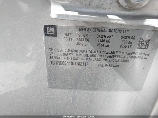 Продаж на аукціоні авто 2011 Chevrolet Volt, vin: 1G1RC6E41BU102117, номер лоту: 45258433