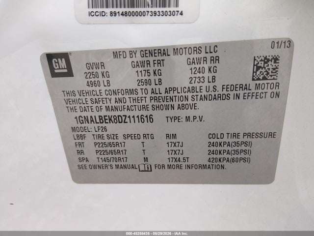 2013 Chevrolet Equinox Ls მანქანა იყიდება აუქციონზე, vin: 1GNALBEK8DZ111616, აუქციონის ნომერი: 45258436