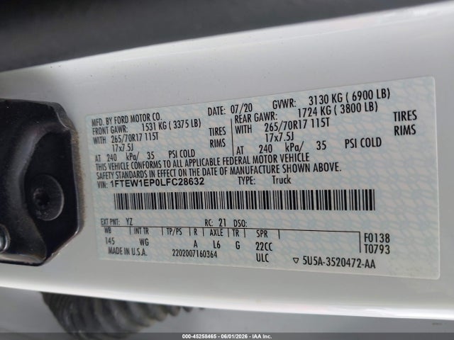 Продаж на аукціоні авто 2020 Ford F-150 Xl, vin: 1FTEW1EP0LFC28632, номер лоту: 45258465