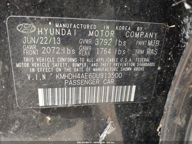 Aukcja sprzedaży 2013 Hyundai Elantra Gls, vin: KMHDH4AE6DU913500, numer aukcji: 45258475