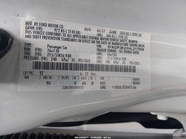 Продаж на аукціоні авто 2017 Ford Focus Se, vin: 1FADP3K2XHL217908, номер лоту: 45258477