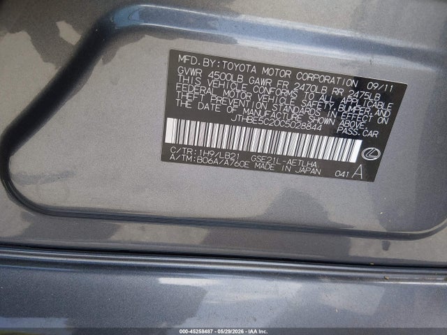 45258487 :رقم المزاد ، JTHBE5C20C5028844 vin ، 2012 Lexus Is 350 مزاد بيع