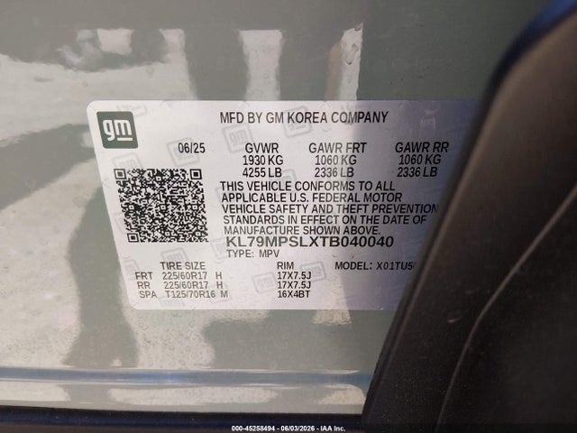 45258494 :رقم المزاد ، KL79MPSLXTB040040 vin ، 2026 Chevrolet Trailblazer Fwd Lt مزاد بيع