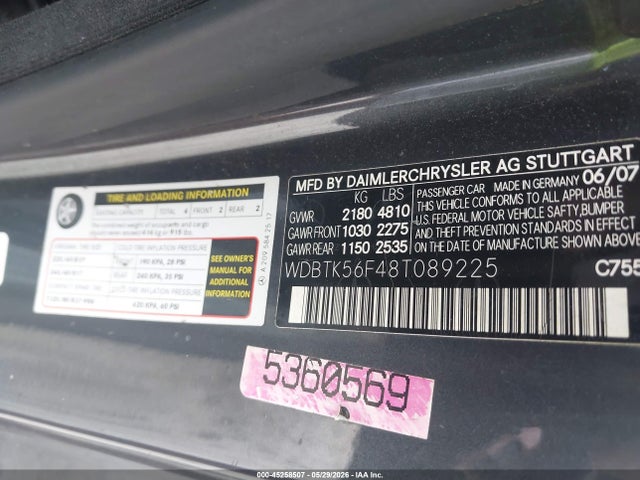 2008 Mercedes-benz Clk 350 მანქანა იყიდება აუქციონზე, vin: WDBTK56F48T089225, აუქციონის ნომერი: 45258507