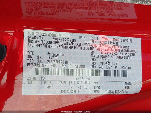Aukcja sprzedaży 2014 Ford Focus Se, vin: 1FADP3K21EL315835, numer aukcji: 45258508
