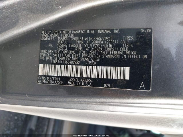 Aukcja sprzedaży 2006 Toyota Tundra Sr5 V8, vin: 5TBBT44136S482892, numer aukcji: 45258534