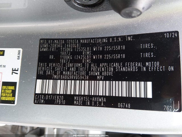 Продажа на аукционе авто 2024 Toyota Corolla Cross Hybrid Xse, vin: 7MUFBABG9RV059438, номер лота: 45258571