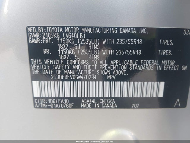 Aukcja sprzedaży 2016 Toyota Rav4 Limited, vin: 2T3DFREV0GW470284, numer aukcji: 45258582