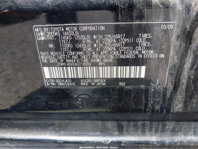 Aukcja sprzedaży 2010 Toyota Rav4 Limited, vin: JTMYF4DVXAD018904, numer aukcji: 45258614