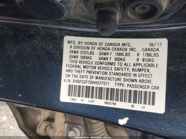 Aukcja sprzedaży 2017 Honda Civic Ex, vin: 2HGFC2F70HH577511, numer aukcji: 45258618