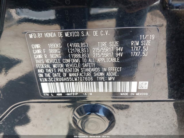 3CZRU6H55LM707606 Honda Hr-v Awd Ex