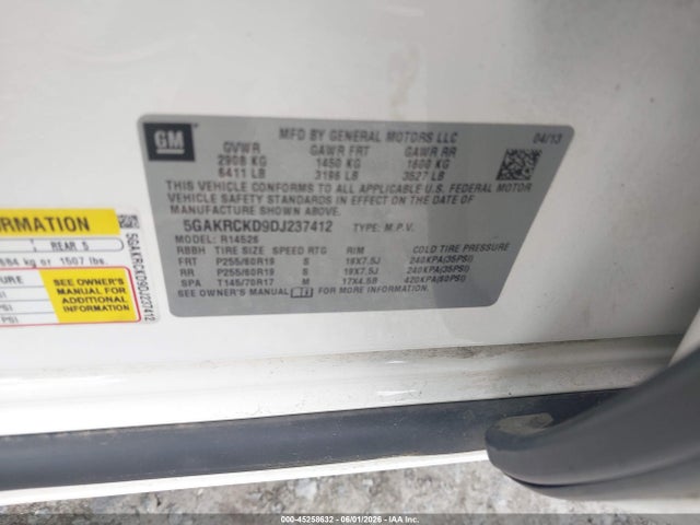 Продаж на аукціоні авто 2013 Buick Enclave Leather, vin: 5GAKRCKD9DJ237412, номер лоту: 45258632