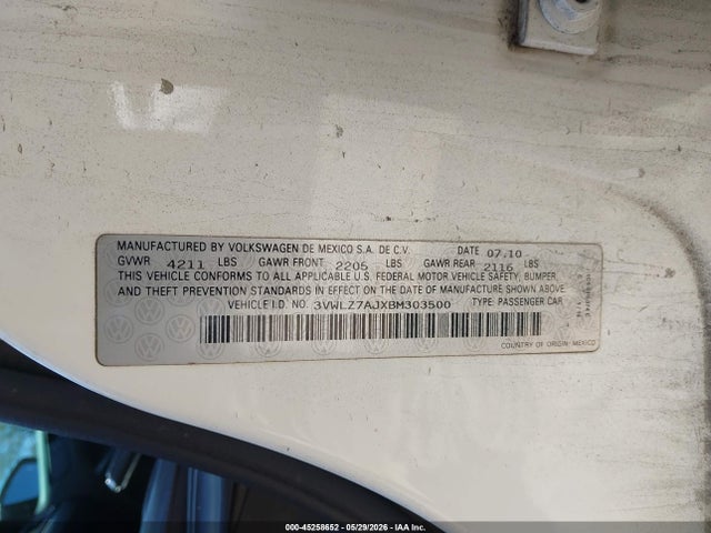 Продажа на аукционе авто 2011 Volkswagen Jetta 2.5l Sel, vin: 3VWLZ7AJXBM303500, номер лота: 45258652